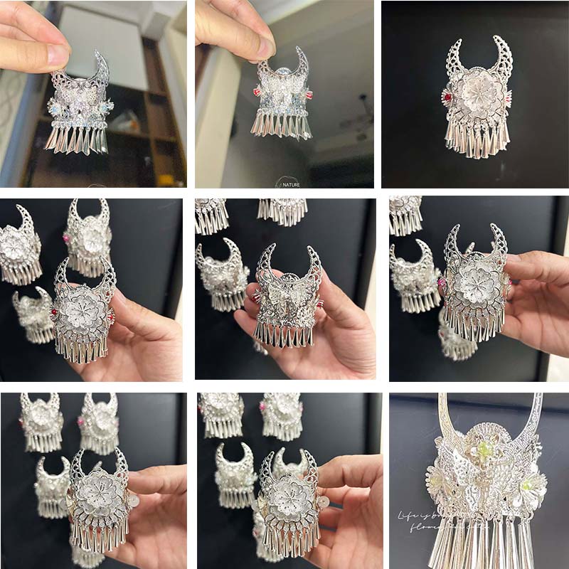 Ethnic Minority Magnetic Refrigerator Magnet Silver Hair Crown Miao Hat Refrigerator Magnet Butterfly Horn Headdress Hat
