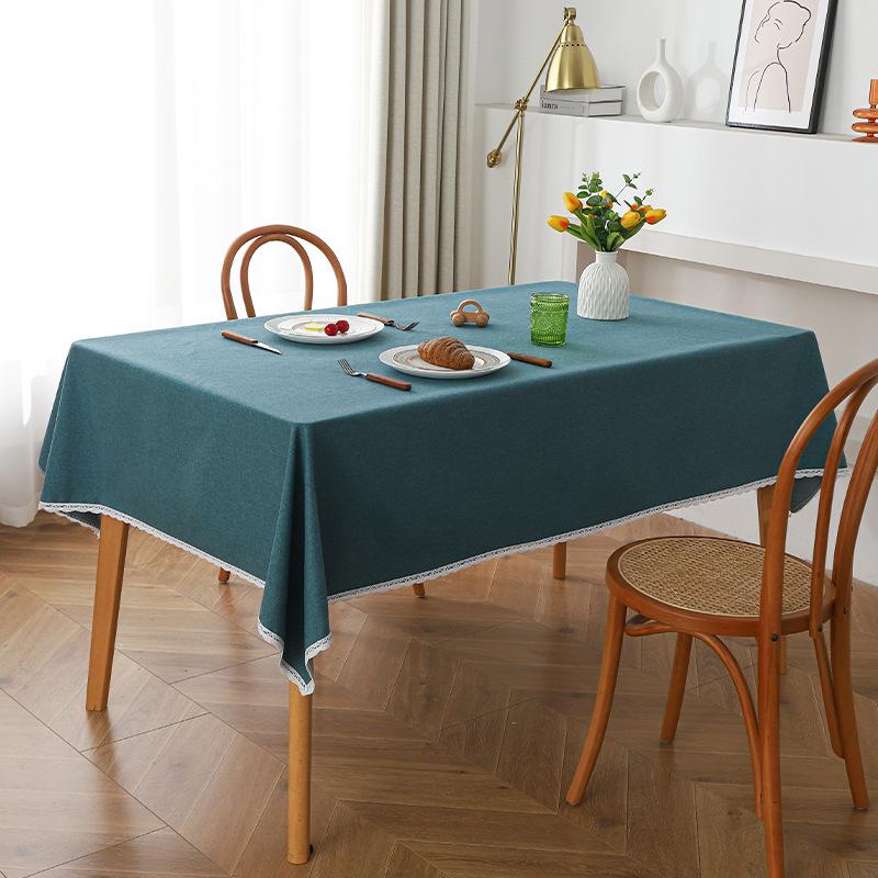 Tablecloth Waterproof and Oil-proof Household High-end Solid Color Tablecloth Lace Rectangular Tablecloth Dirt-resistant and Wear-resistant