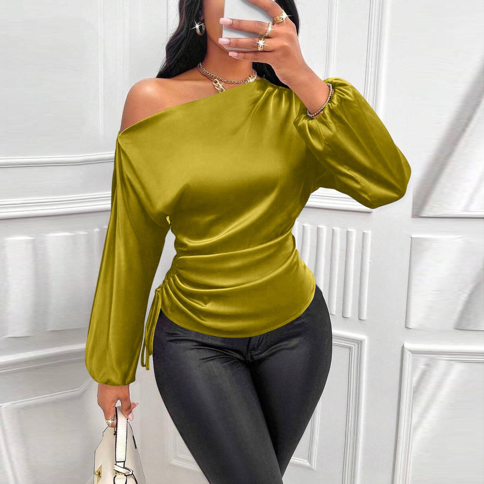 

26-3-14-Women s Asymmetrical Long Sleeved Collar Shirt Top2101 XL жовтий