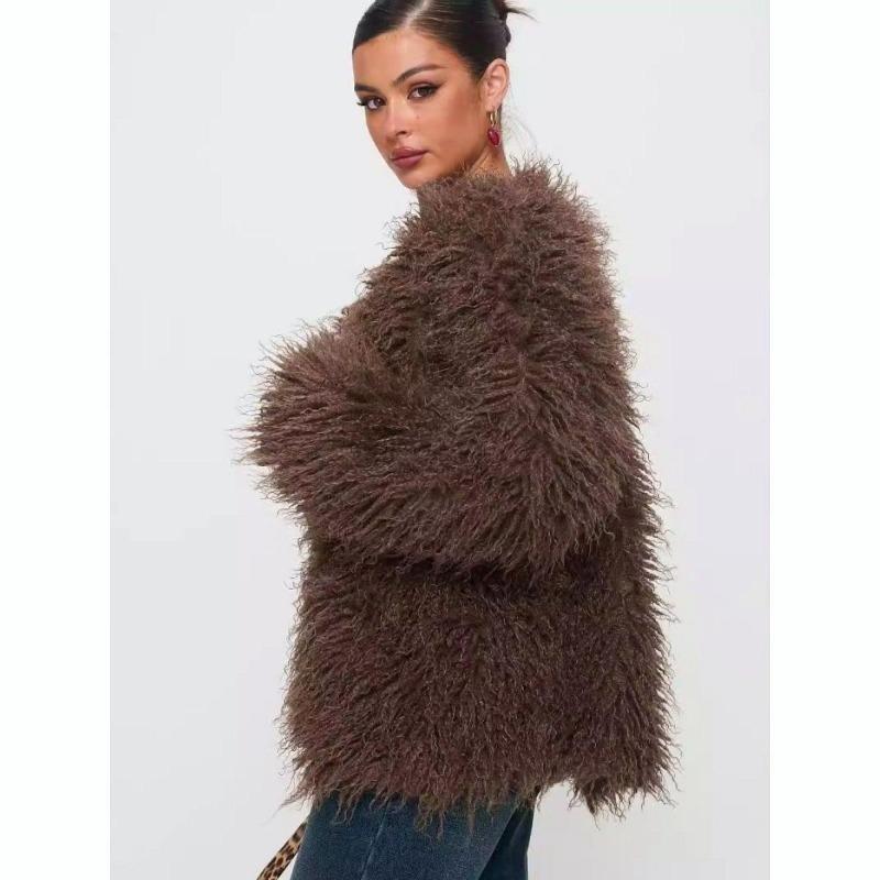 Autumn and Winter New Fashion Large Size Imitation Fur Coat Artificial Fur Brown Jacket Padded Top Women