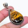 Natural Tiger Eye Gemstone Handmade 925 Sterling Silver Pendant 1.85" AP-15715