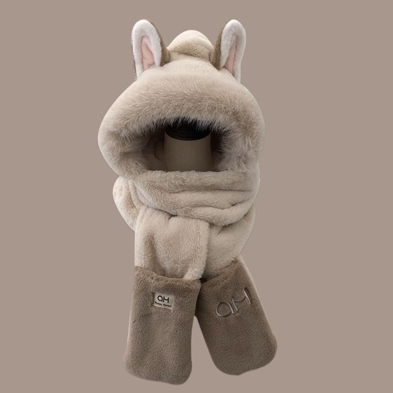Kleine Tigerohren Mütze Schal integrierte Mütze Damen Winter Koreanische Version niedlich Plüsch warm Ohrenschutz Schal Lei Feng Mütze