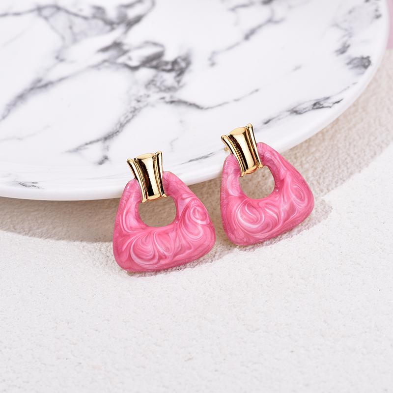 

Vintage Enamel Geometric Stainless Steel Gold Color Stud Earrings For Women Blue Pink Rose Fashion Female Zircon Earrings Gift ярко-розовый
