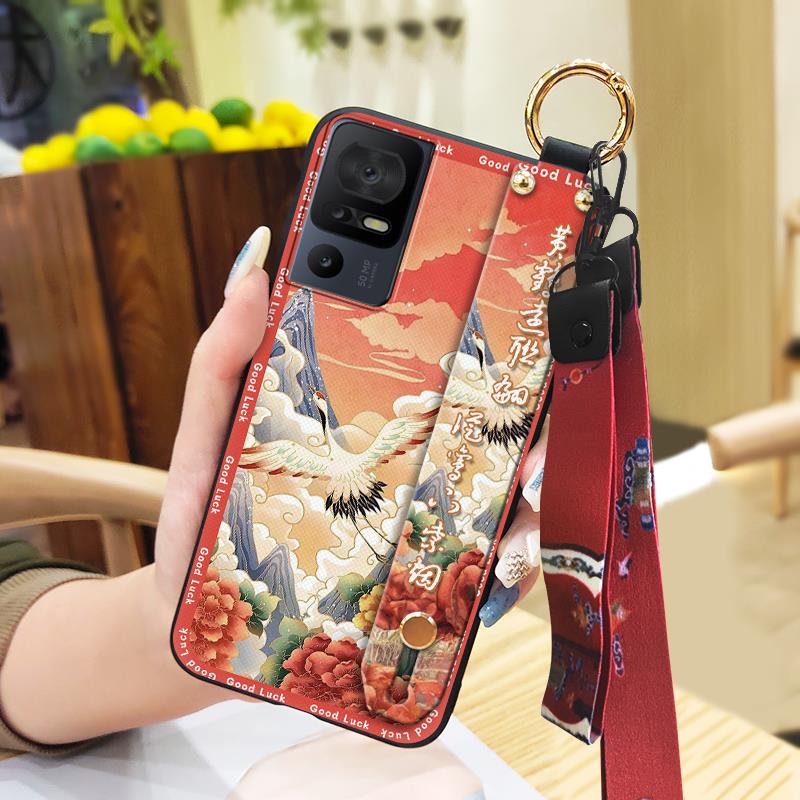 Durable Phone Holder Phone Case For TCL 40SE/T610K Silicone Dirt-resistant Wristband Chinese style Anti-knock Ring