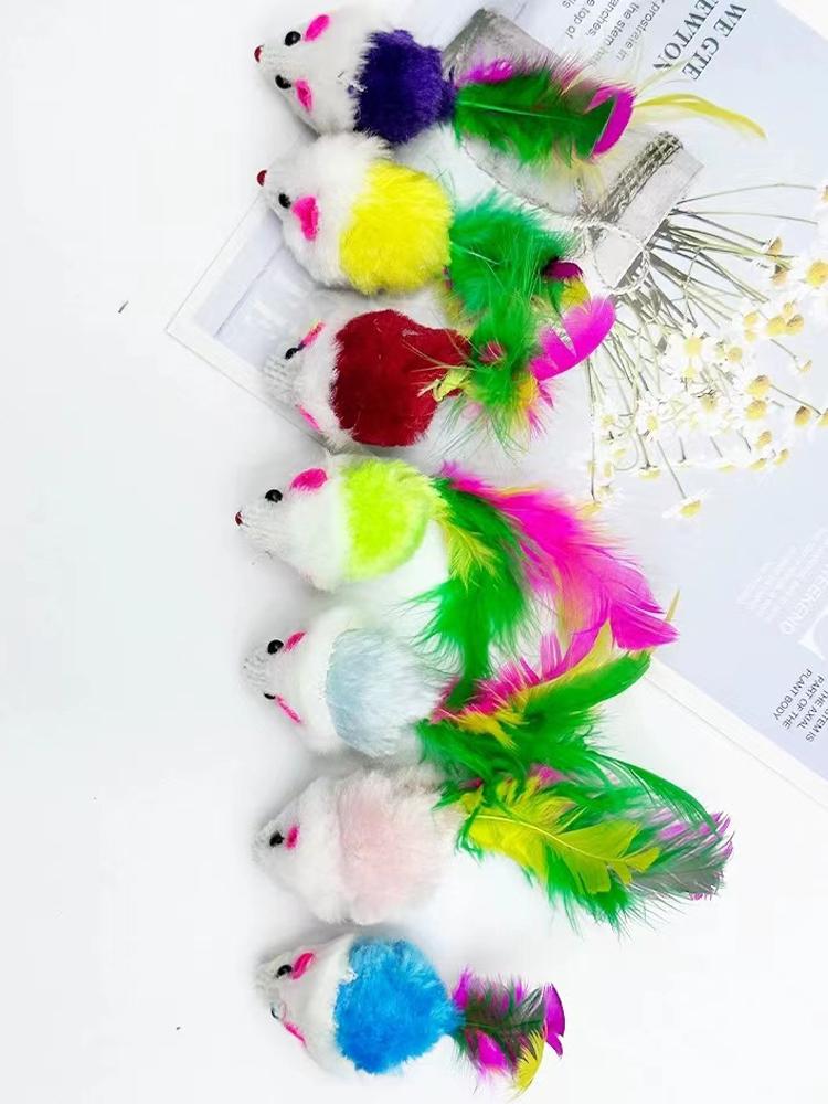 Colorful Feather Plush Simulation Mouse Cat Self-Enjoy Body Resistant Scratch and Bite Imitation Essential Cat Toys