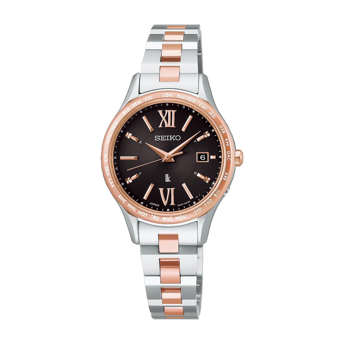 

LUKIA SSVV090 Solar Watch with Date Calendar and World Time Silver Pink Gold Round Essential Stainless Steel [Seiko Watch] Women s Radio-Controlled