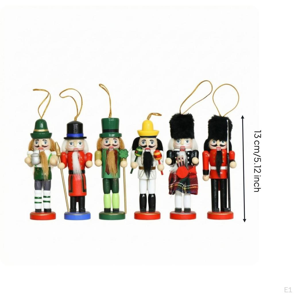 6 Pieces Nutcracker Ornament Miniature Wooden Soldier Painted for Christmas Tree