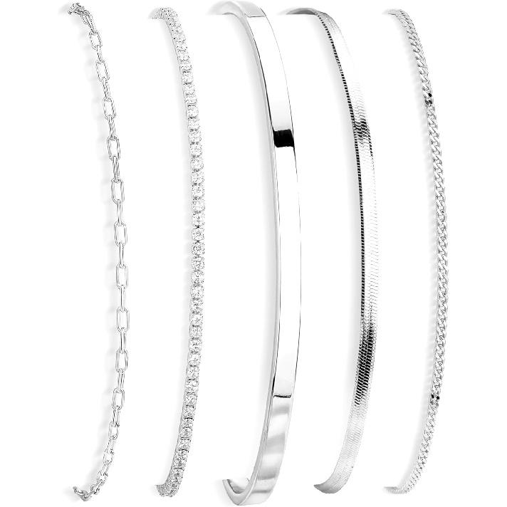 14K Gold Plated Bracelets for Women Waterproof, Non Tarnish Trendy Dainty Minimalist Stackable Jewelry Sets, Herringbone Cuban Paperclip Rope Bead