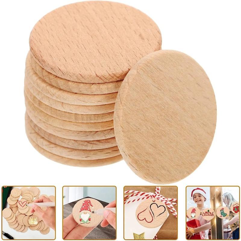 10/20/50/100pcs 4cm Round Wood Circle Natural Unfinished Wooden Discs Plywood Circles Cutout Christmas Ornaments for Craft