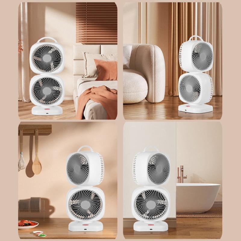 Neuer tragbarer kleiner Ventilator, doppelköpfiger, rotierender elektrischer Tischventilator, doppelschichtiger Umwälzventilator für den Haushalt