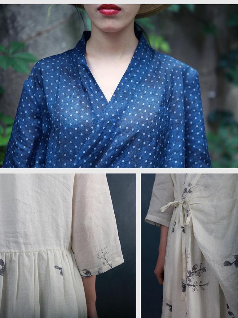 Mountain Spirit Sheer Flowy Tie-Waist Long Dress with Irregular Neckline, Women's Ramie Tea Dress