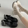 Black French Ballet Style Thick Heel Light Mouth Inner Height Increase Single Shoes Summer Skirt Mary Jane Small Leather