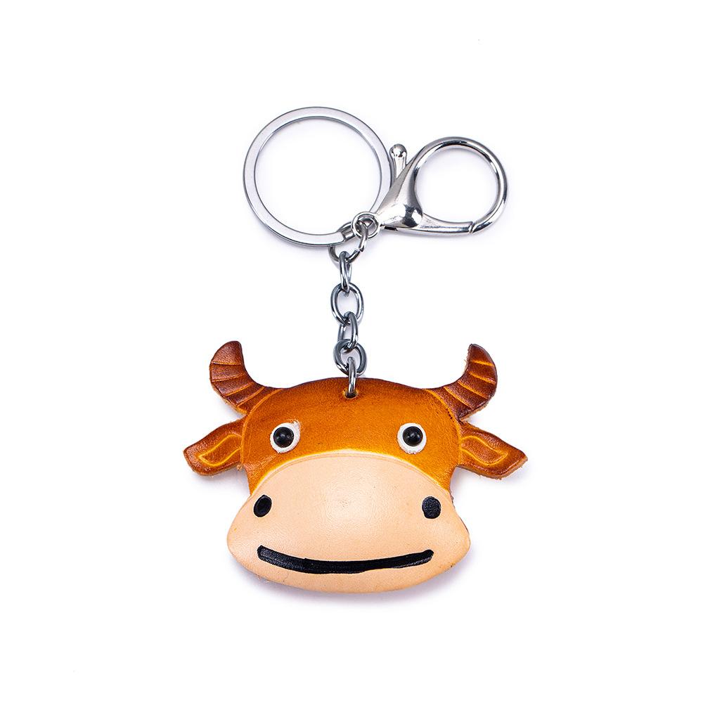 New First-layer Cowhide Mini Animal Keychain Handmade Creative Bag Pendant Car Keychain Universal