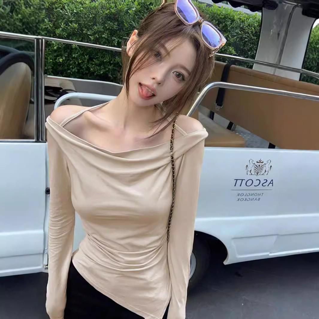 Women s pure desire halter T-shirt, off-shoulder off-shoulder solid color inner top, summer top S