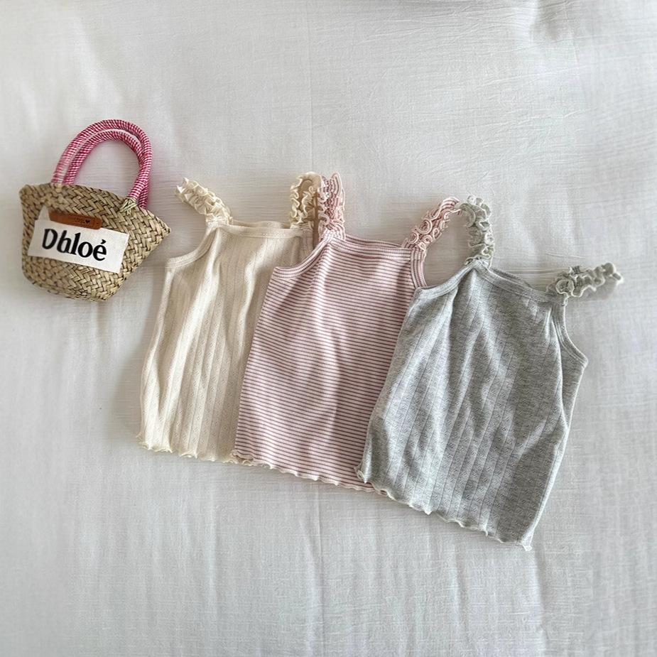 Débardeur pour filles Collection Été Enfants Coréen Polyvalent et Mignon Débardeur à Rayures Pit Fil Coloré