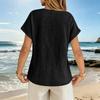 Womens Casual V Neck Short Sleeve Top Embroidered Bohemian Style Loose Fit Blouse Lightweight Summer Shirt for Daily Wear