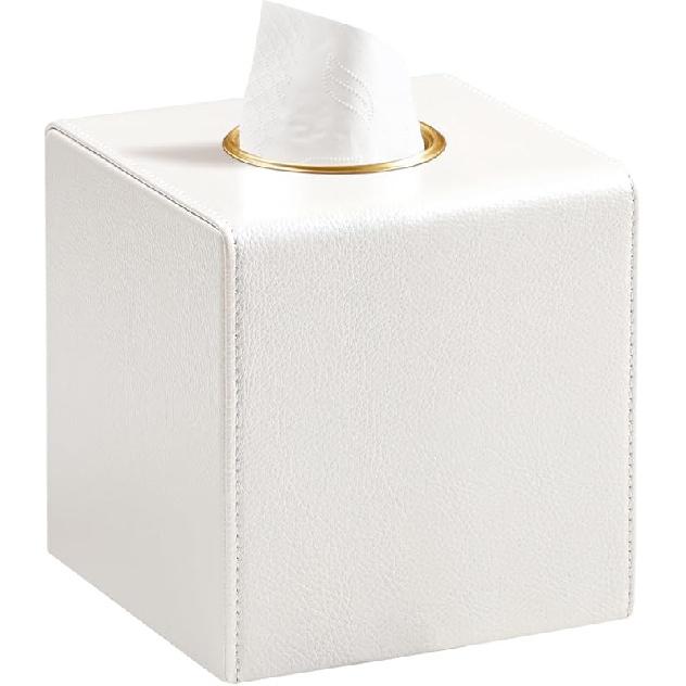 Square Tissue Box Cover with Magnetic Closure, Luxury PU Leather Tissue Holder for Bathroom, Countertop, Office (Brown)