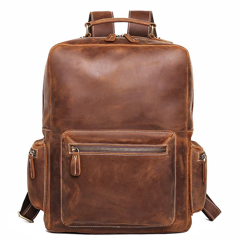 Retro Men S Leather Backpack Women S Crazy Horse Leather Travel Backpack Cowhide Large Capacity Computer Backpack School Bag