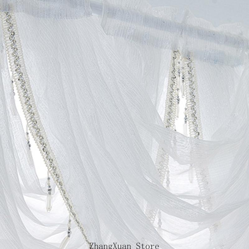 Sheer Rod Pocket Window Valance Drape with Delicate Laces and Beads for Adding Elegances to Any Room