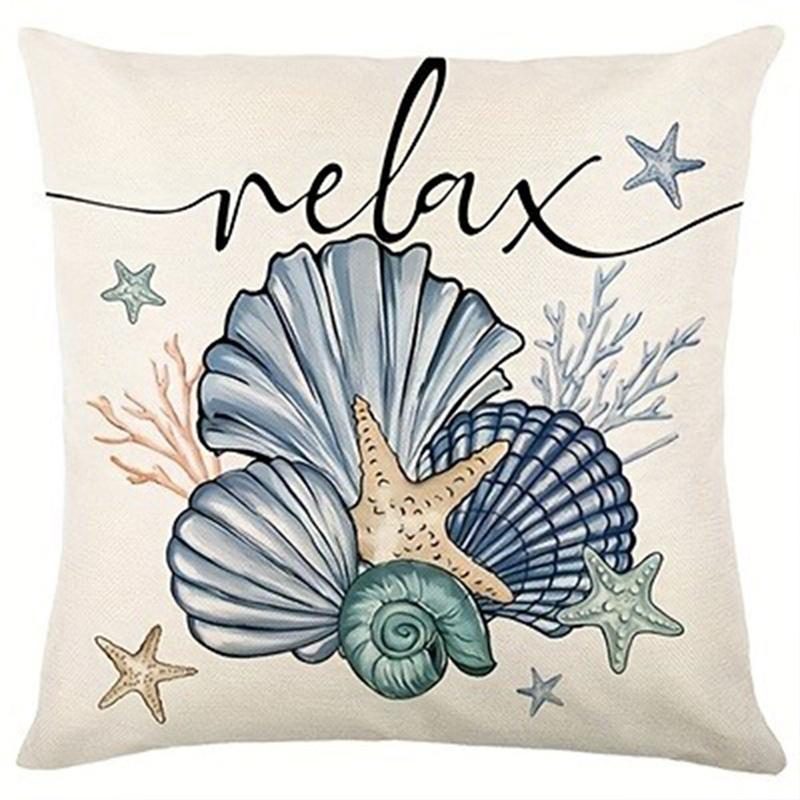 Conch Starfish Shell Print Home Decor Pillowcase Bedroom Living Room Sofa Decor Polyester Cushion Cover with Zipper