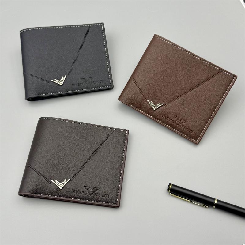 Men Short Bifold Wallet PU Leather Slim Card Holder Zipper Design Business Wallet with ID Window Coin Pocket