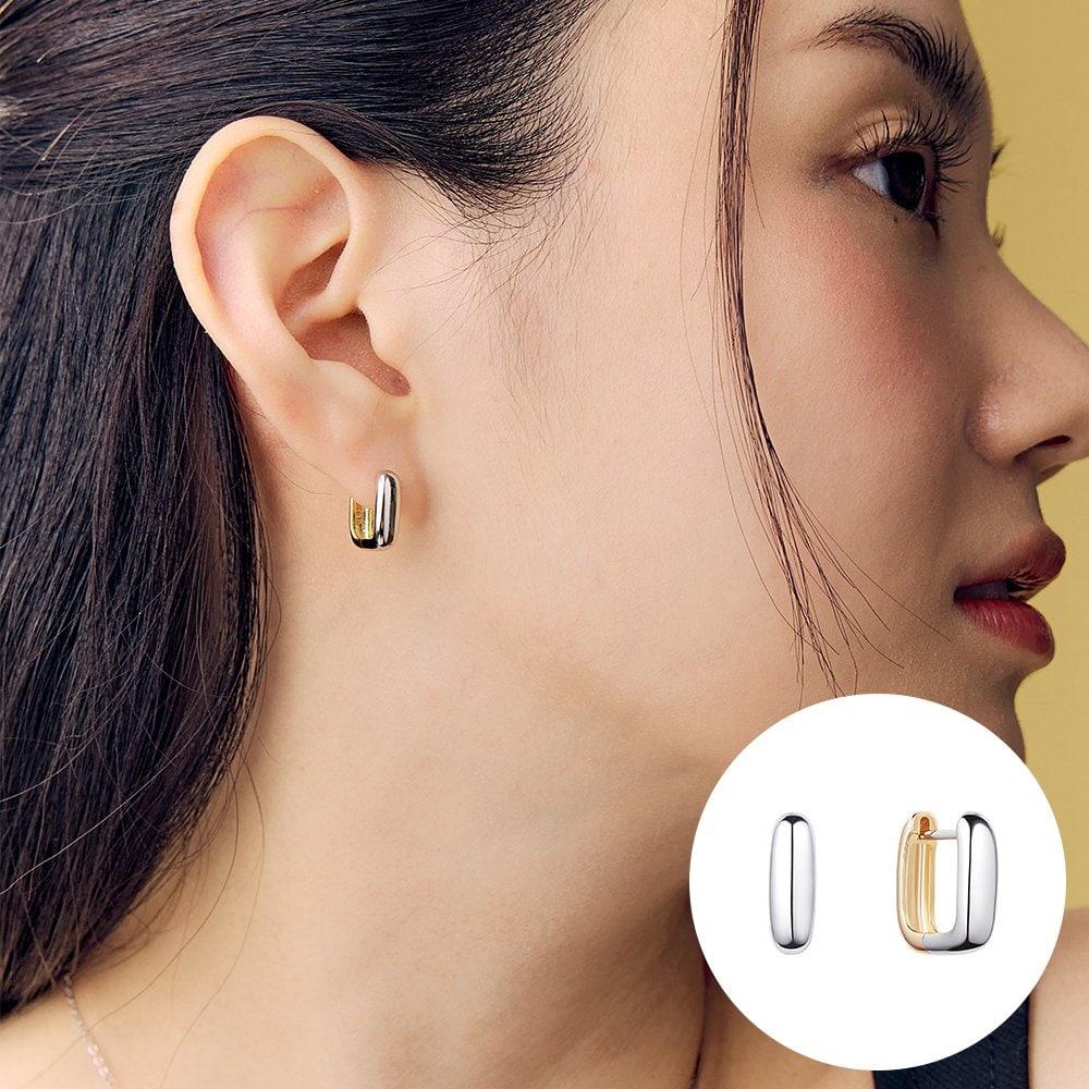 [Rosemont] Silver Square Combination One-Touch Earrings Polka Ra25B08J