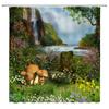 Natürliche Landschaft Duschvorhänge Wasserfall Grüne Wiese Blume Frühling Landschaft Badezimmer Dekor Wasserdichtes Stoffvorhang-Set