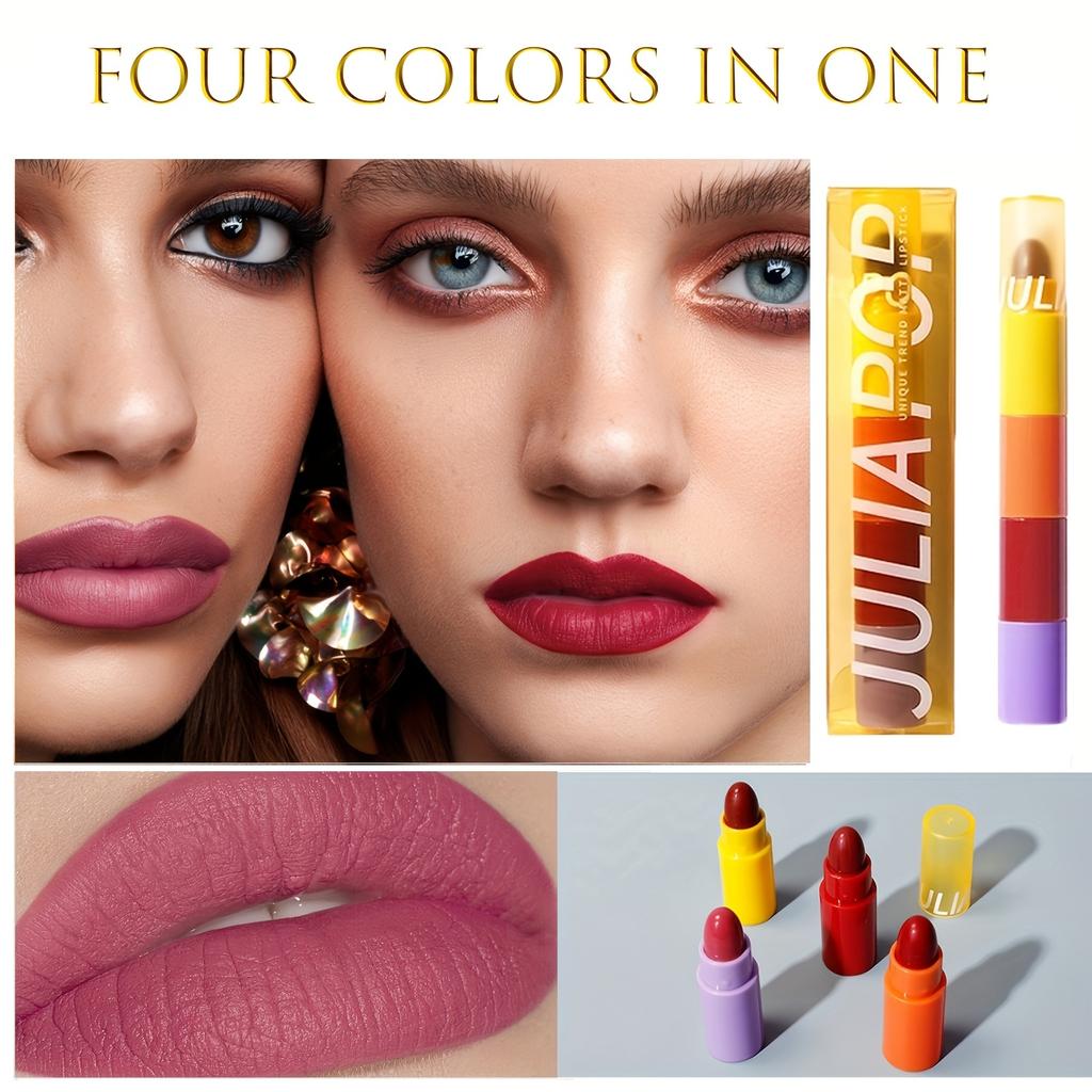 Nešiojamas 4-in-1 Mini Lūpdažių Rinkinys Vandeniui Atsparus Ilgai Išliekantis Nesitepantis Nepaliekantis Žymių Mini Aksominis Lūpdažis Lūpdažių Rinkinys