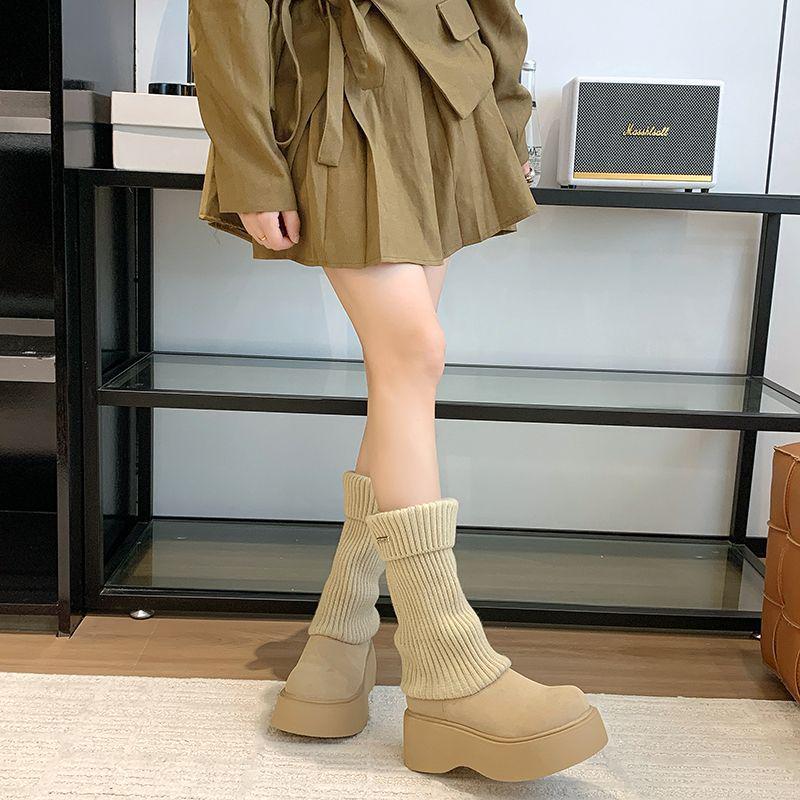 2025 Elastic Knit Sock Boots: Single-Sided Lining, Casual Autumn/Winter, Versatile Streetwear, College Style, Brown.