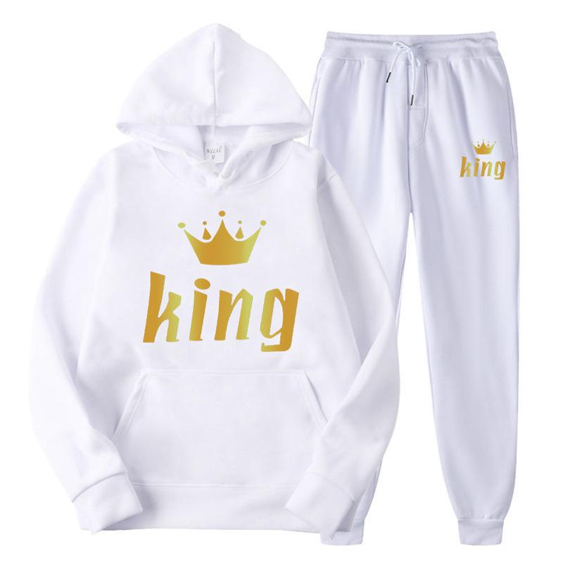Cross-border European and American autumn trendy brand printed hoodie for men and women, couple casual sports set, two-piece sweatpants set