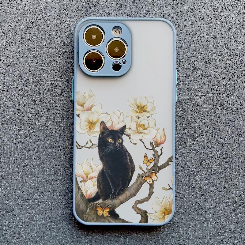 Lovely Black Cats And Flower Phone Case For iPhone 17 16 15 14 13 12 11 Pro Max Mini 15 14 Plus XR X XS Shockproof Back Covers