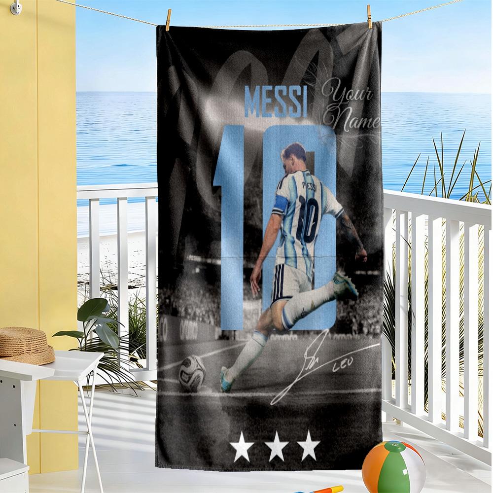 Football Messi Personalized Text Beach Towel High Absorbency & Quick-Dry Perfect for Traveling Yoga Camping and Swimming