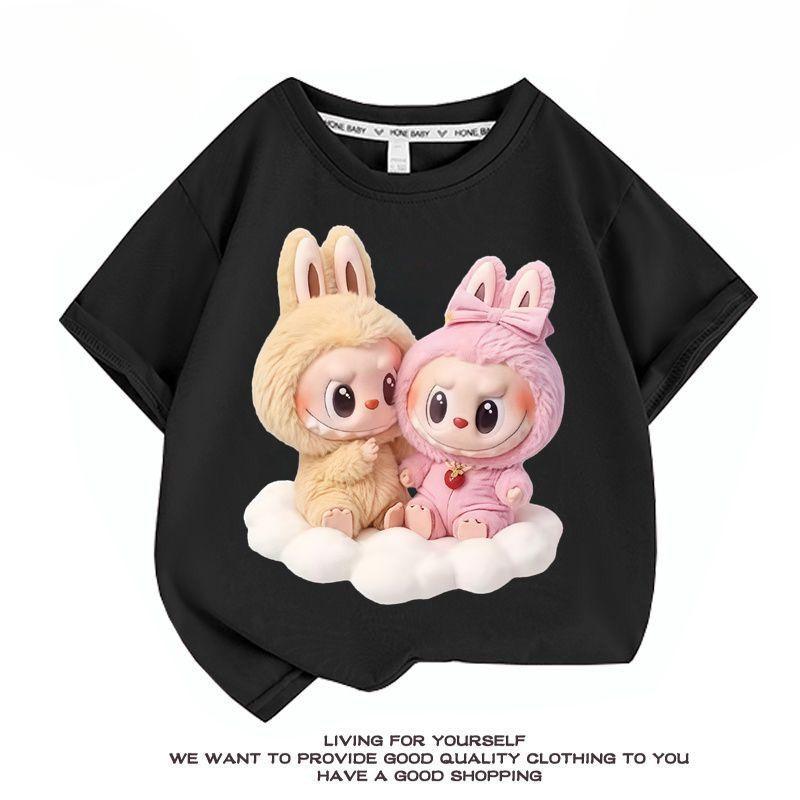 Cute Pure Cotton Short-sleeved T-shirt for Girls,  Fashionable Round-neck Top for Summer Children