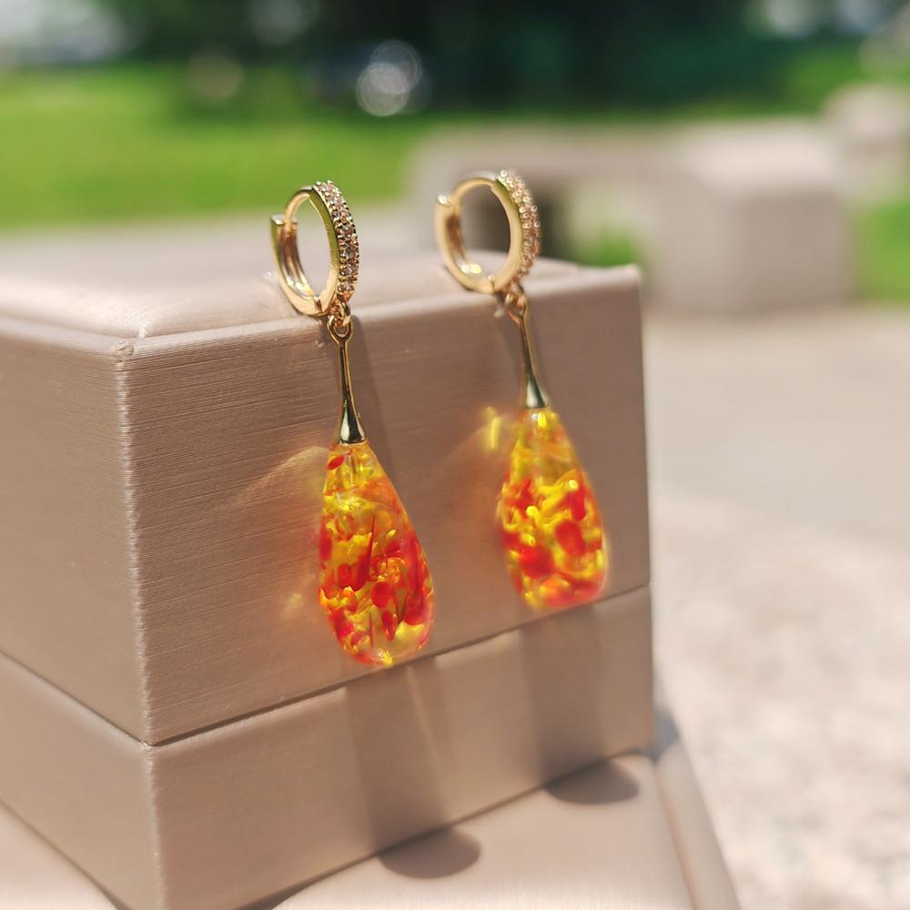 1 Pair Trendy Colorful Flower Water Drop Dangle Earrings Women Wedding Fine Jewelry Gold Color Eardrop