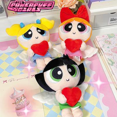 Hugkis Original The Powerpuff Girls Soft Plush Keychains Angel Heart Design Backpack Charm Pendant Decor Toys Doll Girl'S Gifts
