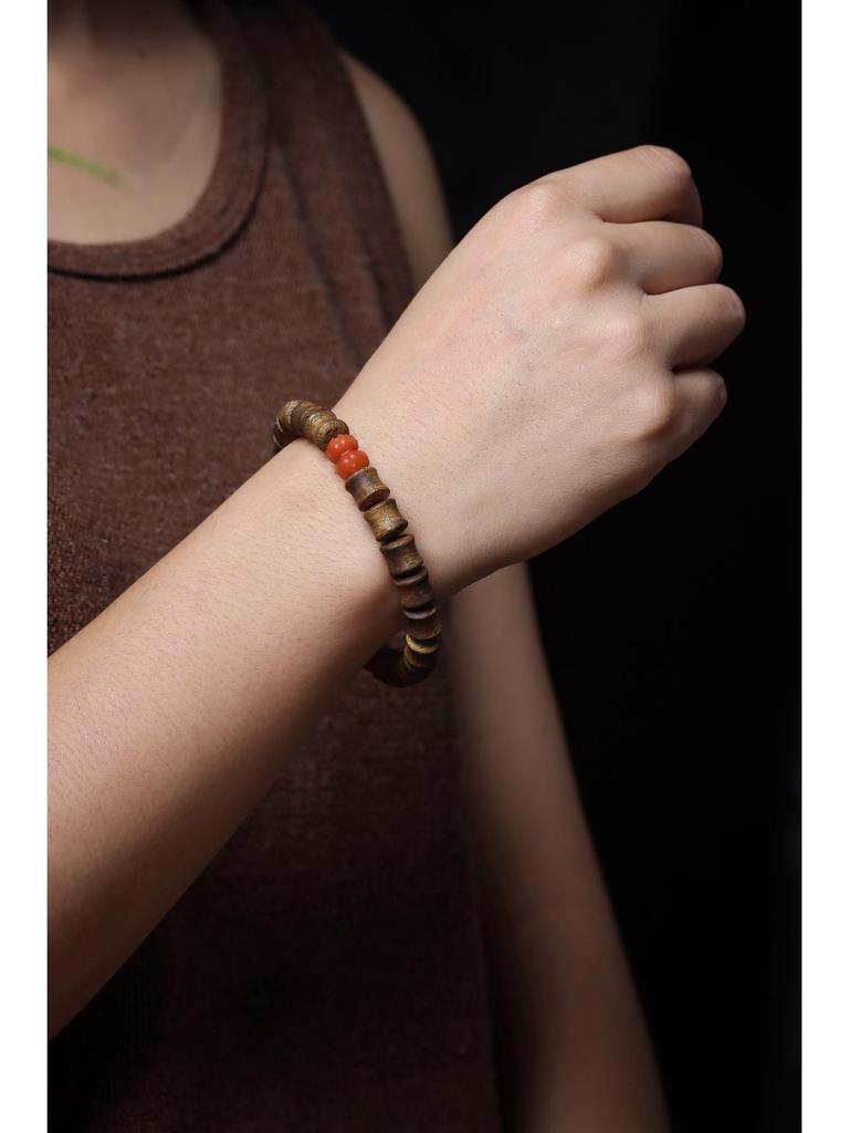 Hainan Green Qinan Agarwood Bamboo Joint & Lotus Bead Bracelet, 0.7 DIY, Unisex Prayer Beads