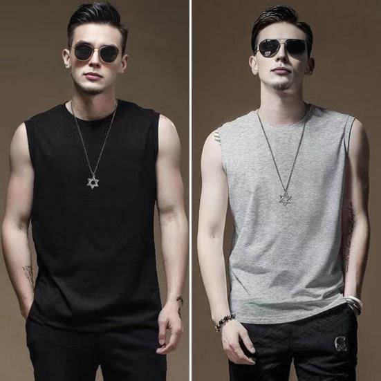 Men Vest Sleeveless Round Neck Tops Wide Shoulder Quick-Drying Sports Straps Pure Color Casual Tank Tops