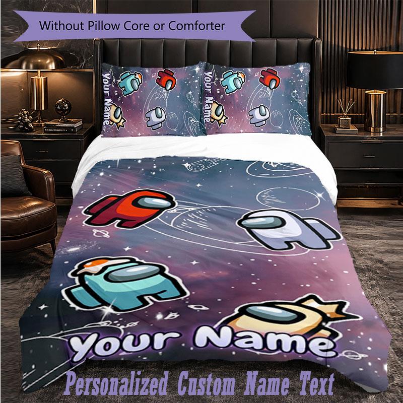 Personalized 3Pcs Bedding SetAmong Us Custom Text Duvet Cover Pillowcase Set Bedroom Gift