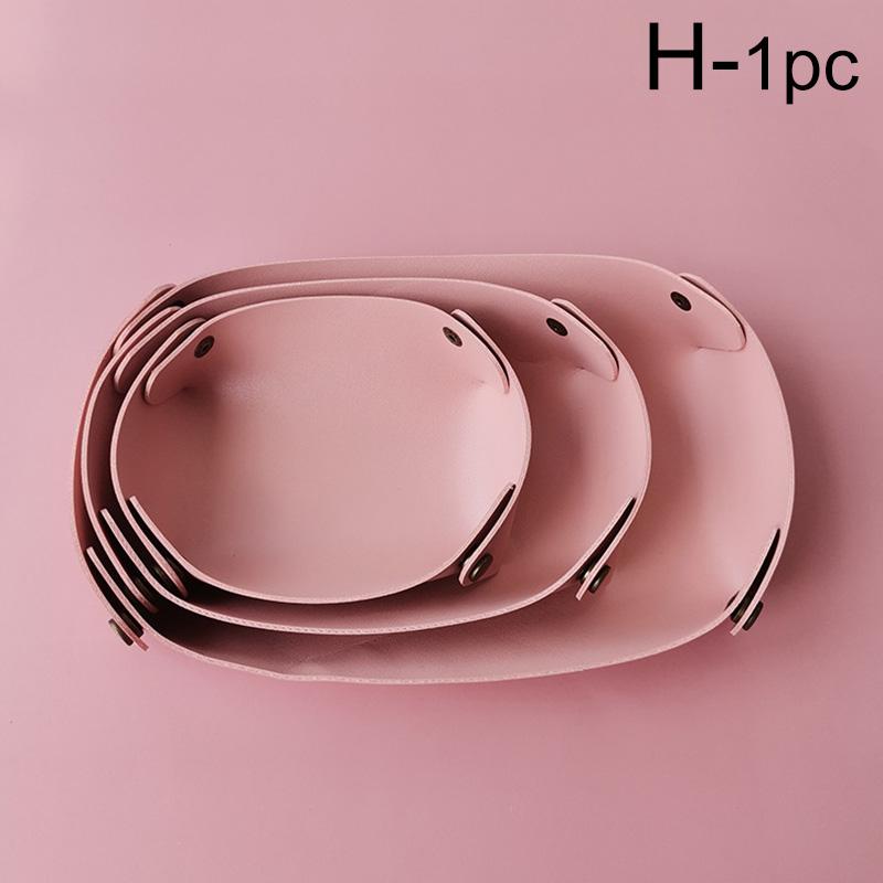 1PC Storage Box Key Wallet Plate Oval Shape Desktop Organizer PU Leather Home Decoration