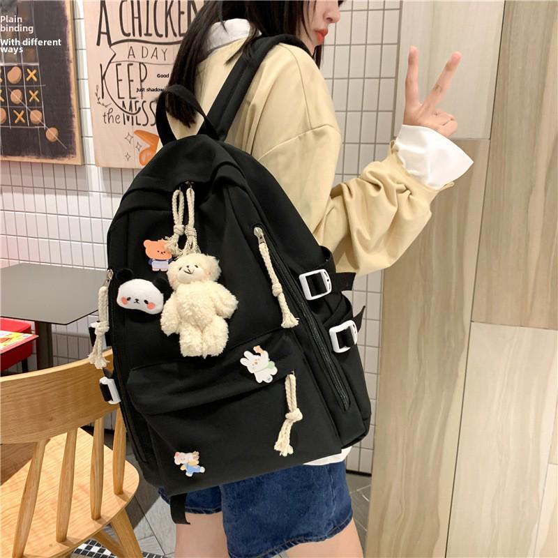 Korean Style Harajuku Backpack for Girls - Large Capacity, Solid Color, Perfect for High School & Junior Students.