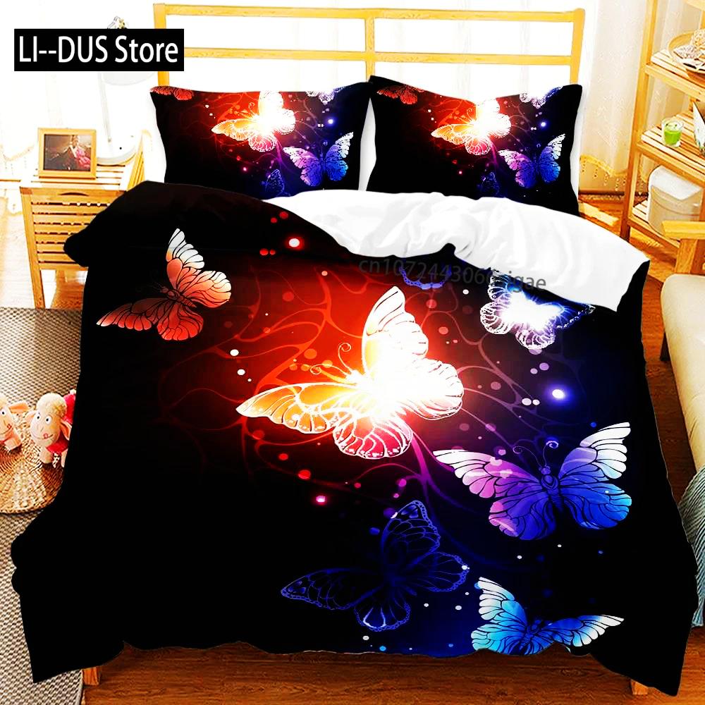 Butterfly Bedding Set For Boys Watercolor Butterfly Duvet Cover Fantasy Floral Animal Polyester Quilt Cover King Queen