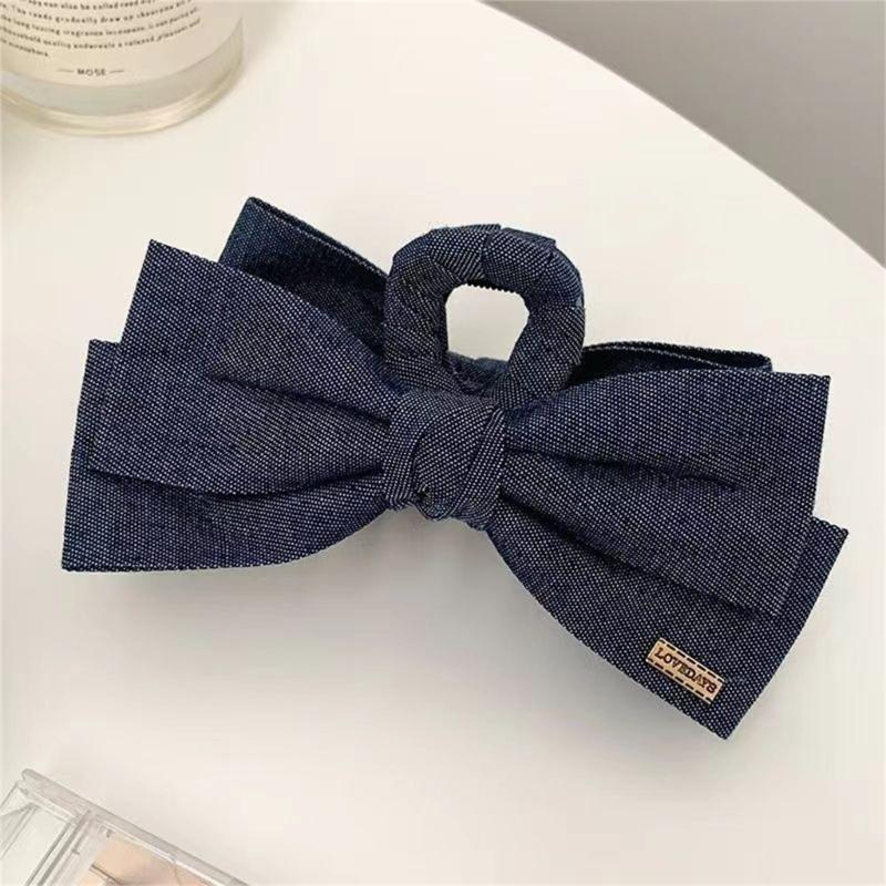 Stylish Blue Jeans Bows Hair Clip For Women Girls Secure Grip Hairpin Hair Accessory Fashion Ponytails Holder