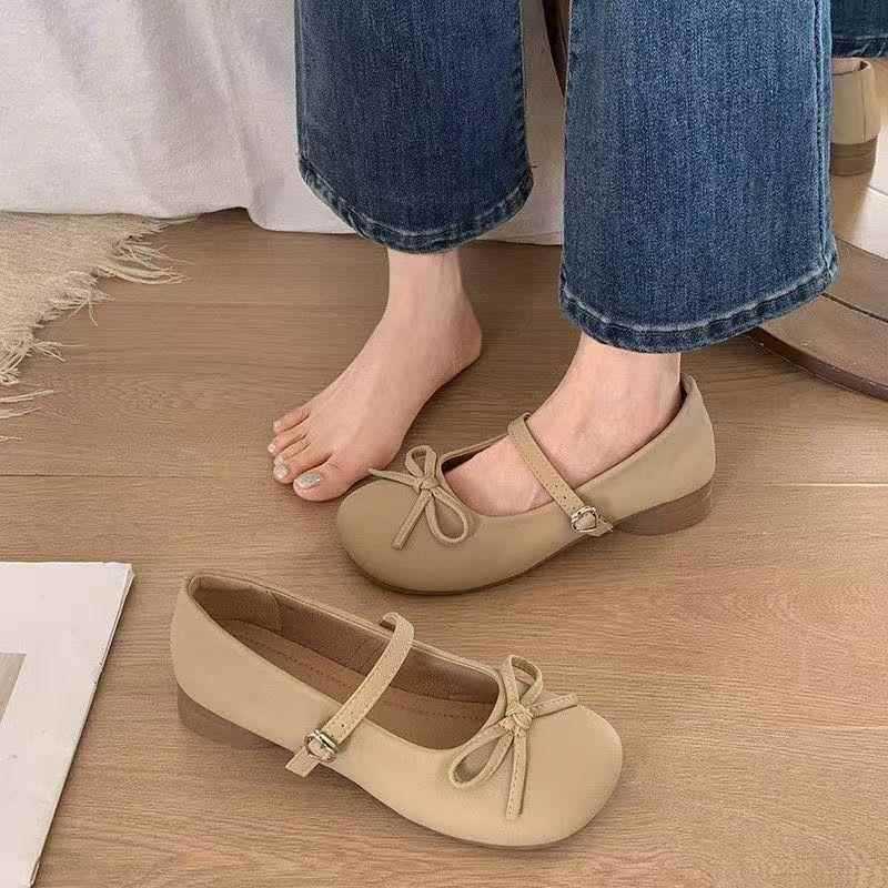 Shoes Women's Summer Versatile Mary Jane Shoes Bow Small Leather Shoes Gentle French Round Head Retro Fairy Style Single Shoes