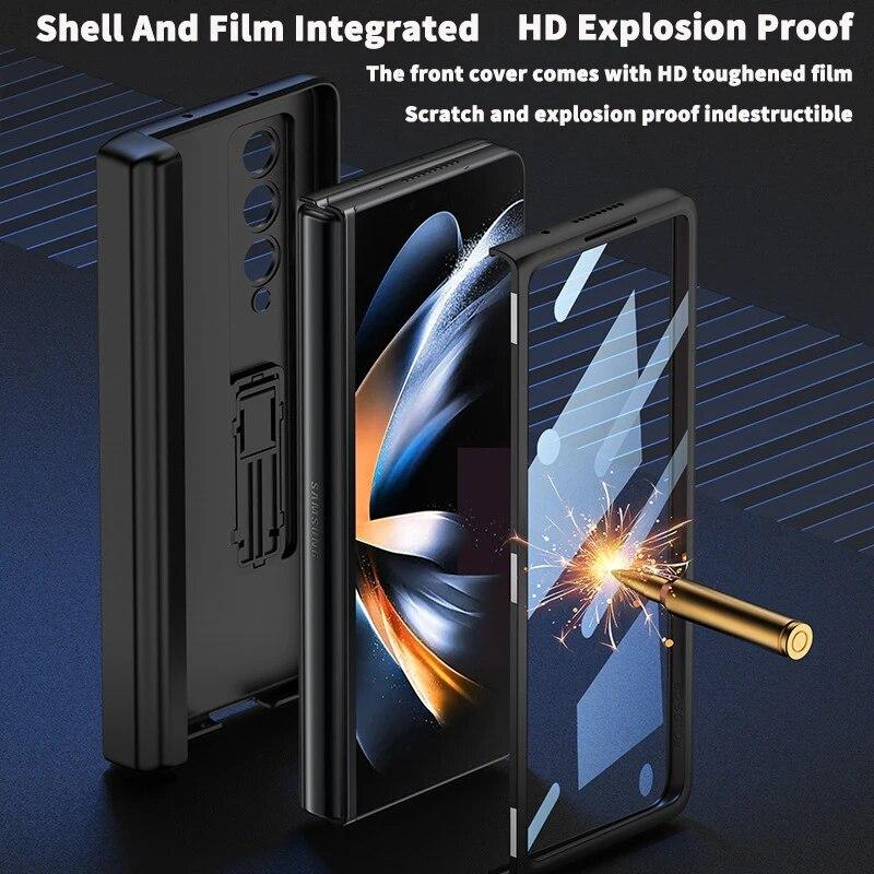 Supporto Magnetico Pieghevole Portapenne Cerniera Cover per Samsung Galaxy Z Fold 5 4 3 5G Cover Rigida in PC Pellicola in Vetro per Z Fold3 Fold4 Fold5