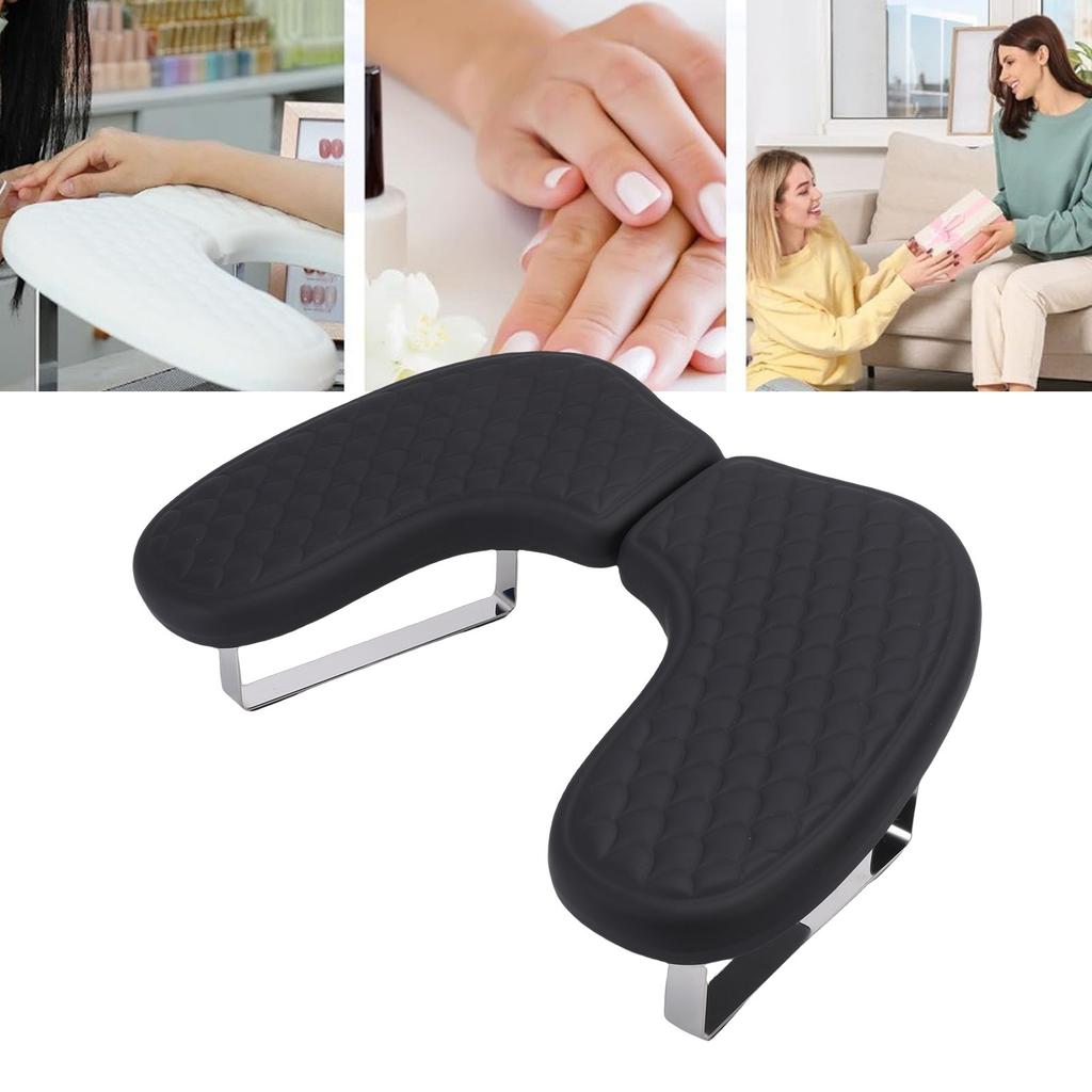 U Shaped Manicure Arm Rest Ergonomic PU Leather Nail Arm Rest with Phone Holder for Home Salon Use