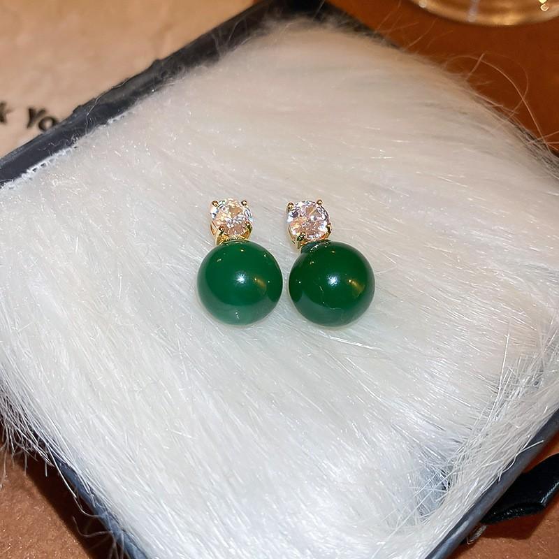 Silver Needle Green Butterfly Flower Pearl Stud Earrings Small Fresh High-end Earrings Earrings Women