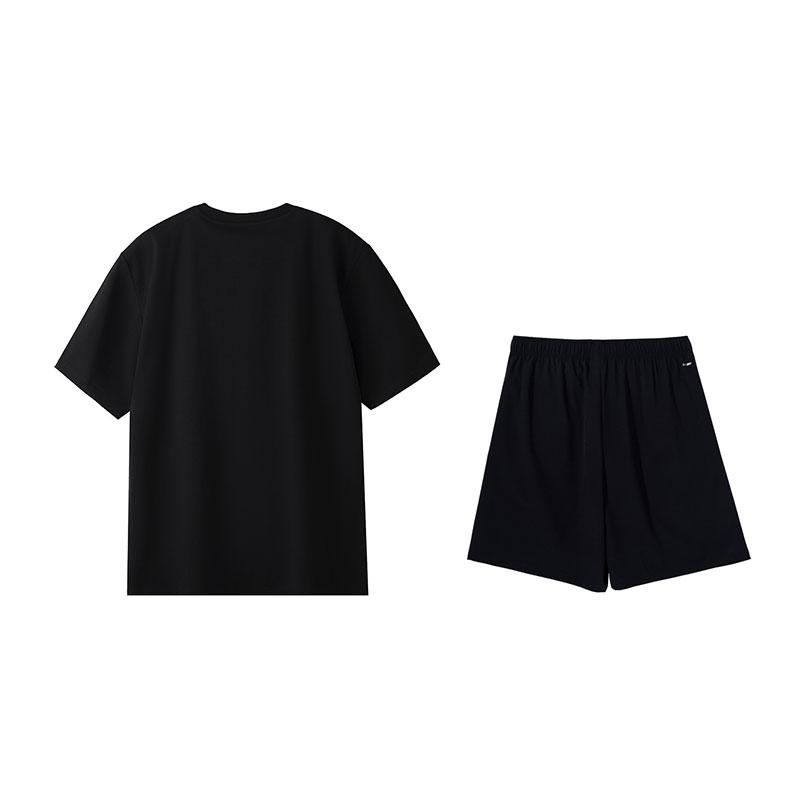 Li-Ning Versatile Loose Breathable Short Sleeve Comfortable Shorts Casual Sports Suit Men suit Black W775-1+V236-1