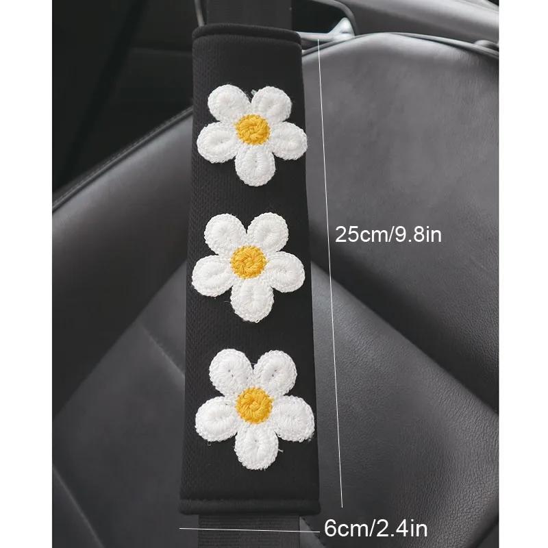 2pcs Ice Silk Pink Flower Shoulder Protection Cartoon Creative Car Seat Belt Shoulder Protection Small Flower Car Interior