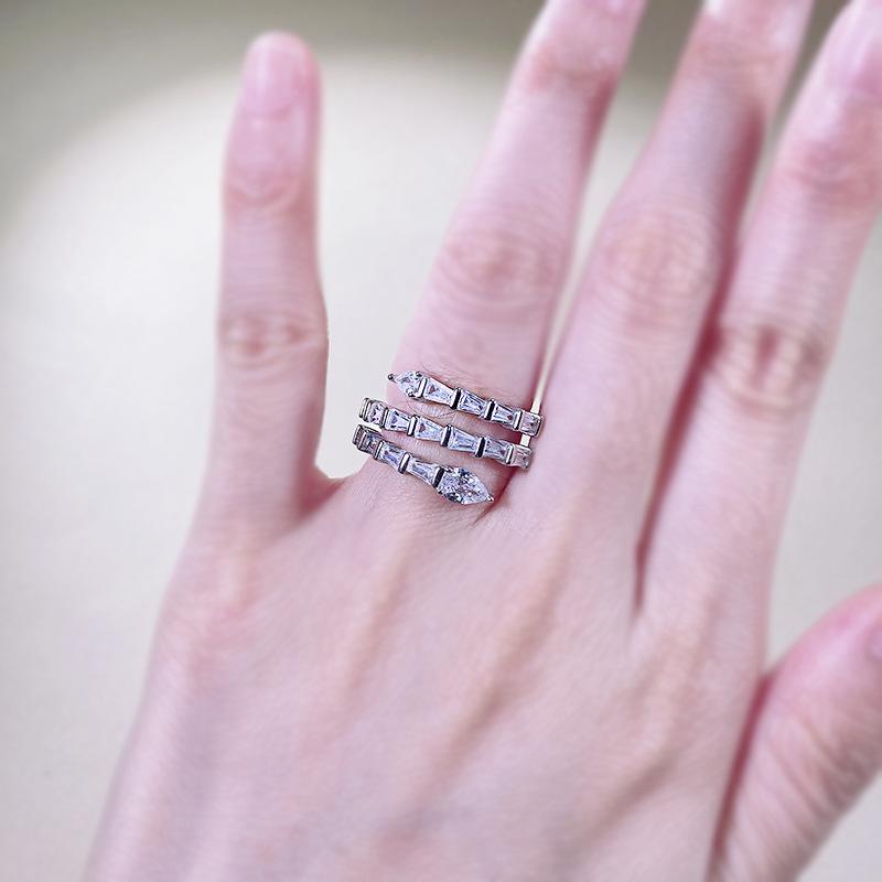 Zhuozhifan S925 Silver Three-Row Pave Snake Ring for Women