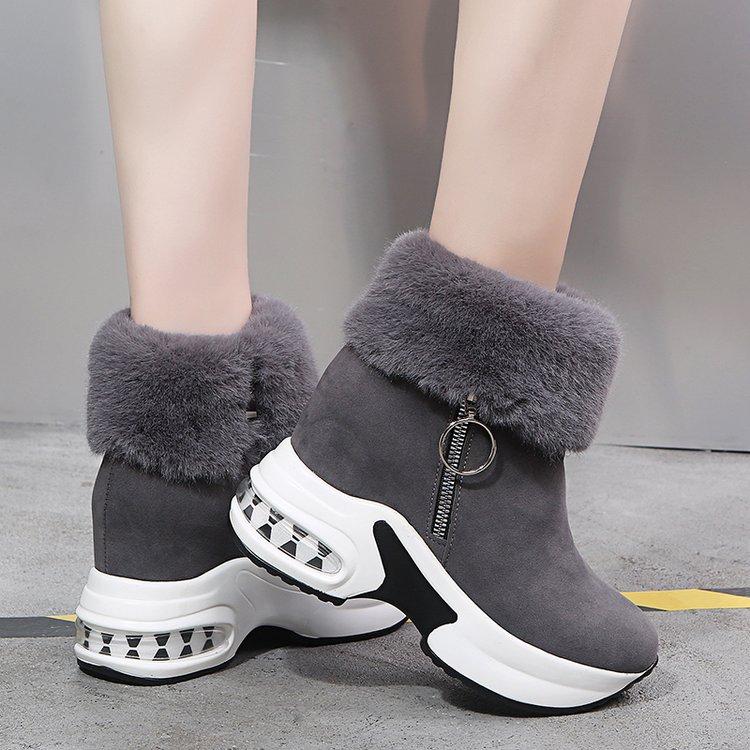Winter Warm Snow Boots Women Suede Short Tube Warm Height Increasing Cotton Boots Thick Soled Zipper Comfort Snow